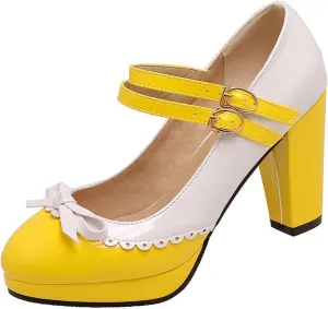 MEOTINA Cute Bow Heels Mary Janes Shoes Women Dress Platform Strappy High Heels Kawaii Shoes
