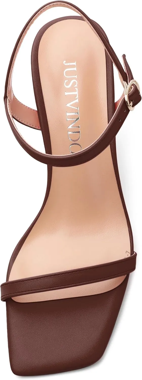 Mid Heels For Women Square Open Toe Ankle Strap Buckle Heeled Sandals Prom Daily Party Wedding Summer Dress Shoes 2.5 Inches2.5 Inches