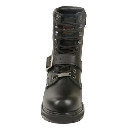 Milwaukee Leather MBL201 Women's Black Leather Boots Lace-Up with Buckle and Inside Zipper