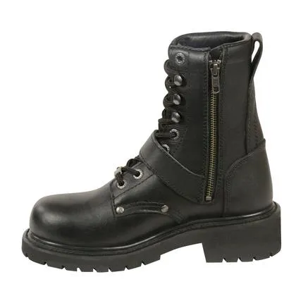 Milwaukee Leather MBL201 Women's Black Leather Boots Lace-Up with Buckle and Inside Zipper