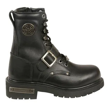 Milwaukee Leather MBL201 Women's Black Leather Boots Lace-Up with Buckle and Inside Zipper