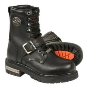Milwaukee Leather MBL201 Women's Black Leather Boots Lace-Up with Buckle and Inside Zipper
