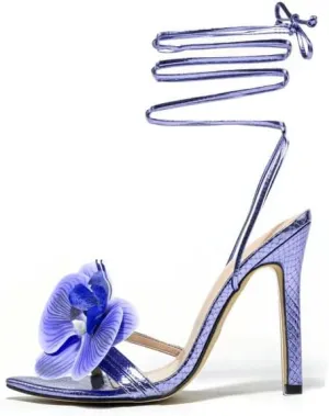 MissHeel Lace Up Flower Heels Orchid Strappy Stiletto Open Toe Heels