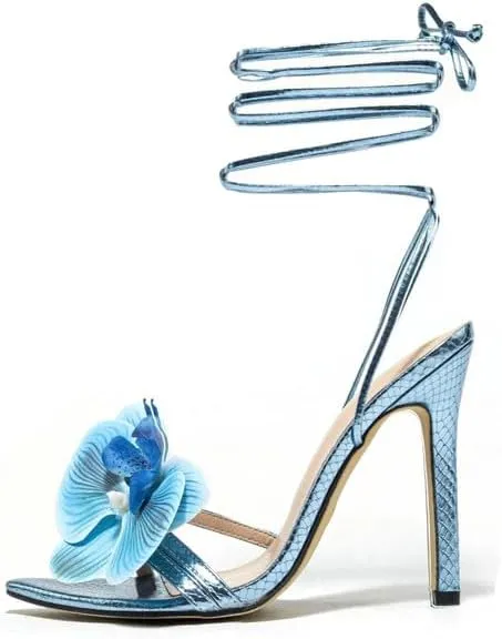 MissHeel Lace Up Flower Heels Orchid Strappy Stiletto Open Toe Heels