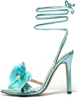 MissHeel Lace Up Flower Heels Orchid Strappy Stiletto Open Toe Heels