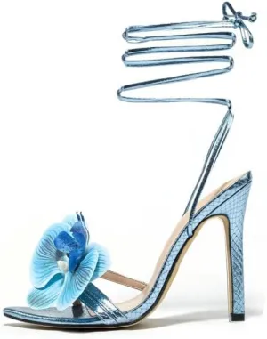 MissHeel Lace Up Flower Heels Orchid Strappy Stiletto Open Toe Heels