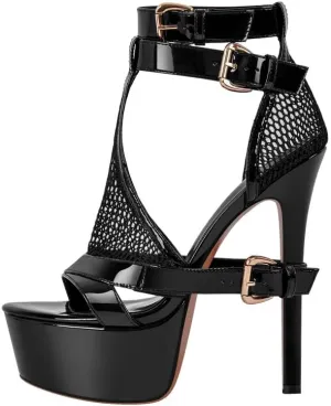 MissHeel Mesh Strappy Platform Stiletto High Heel with Buckle Strap