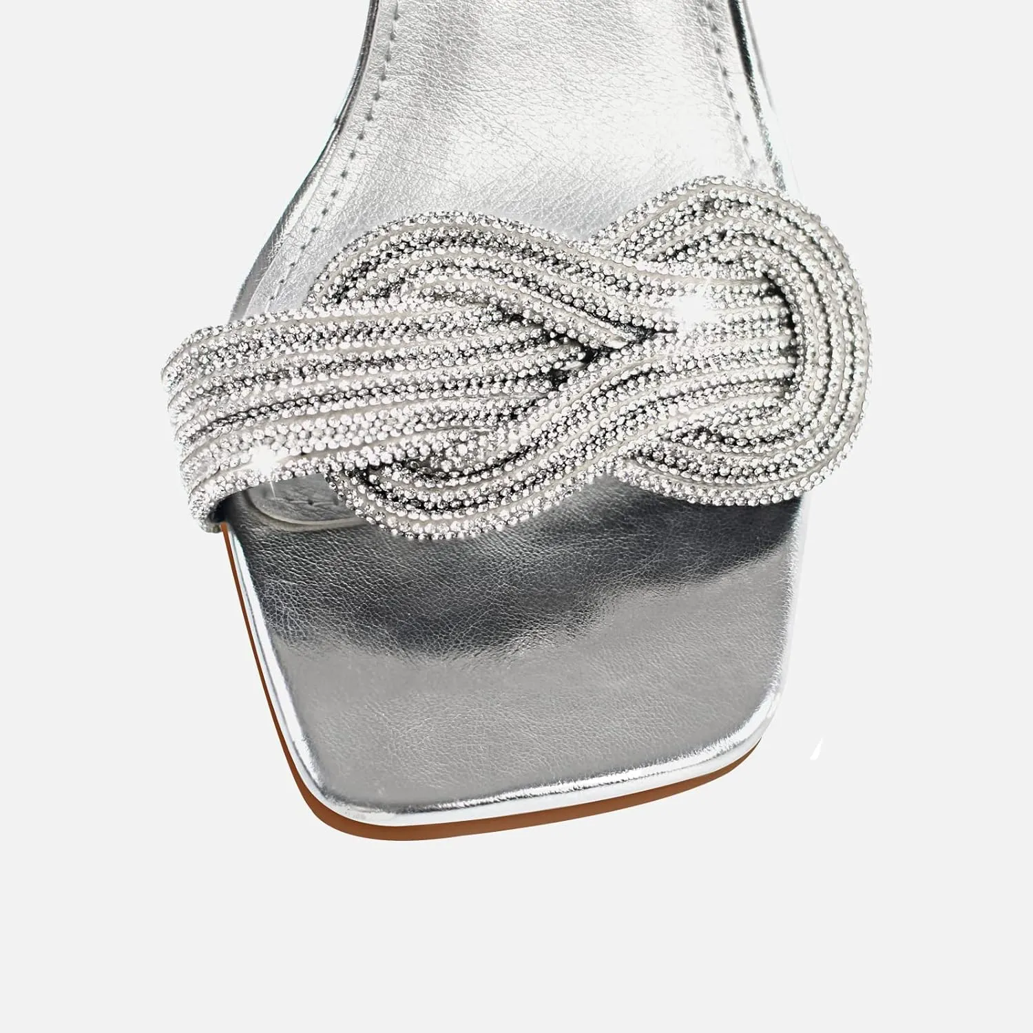 MissHeel Silver Rhinestone Strappy Lace Up High Heel 3.5inch Unique Heel
