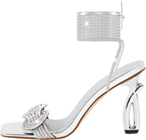 MissHeel Silver Rhinestone Strappy Lace Up High Heel 3.5inch Unique Heel
