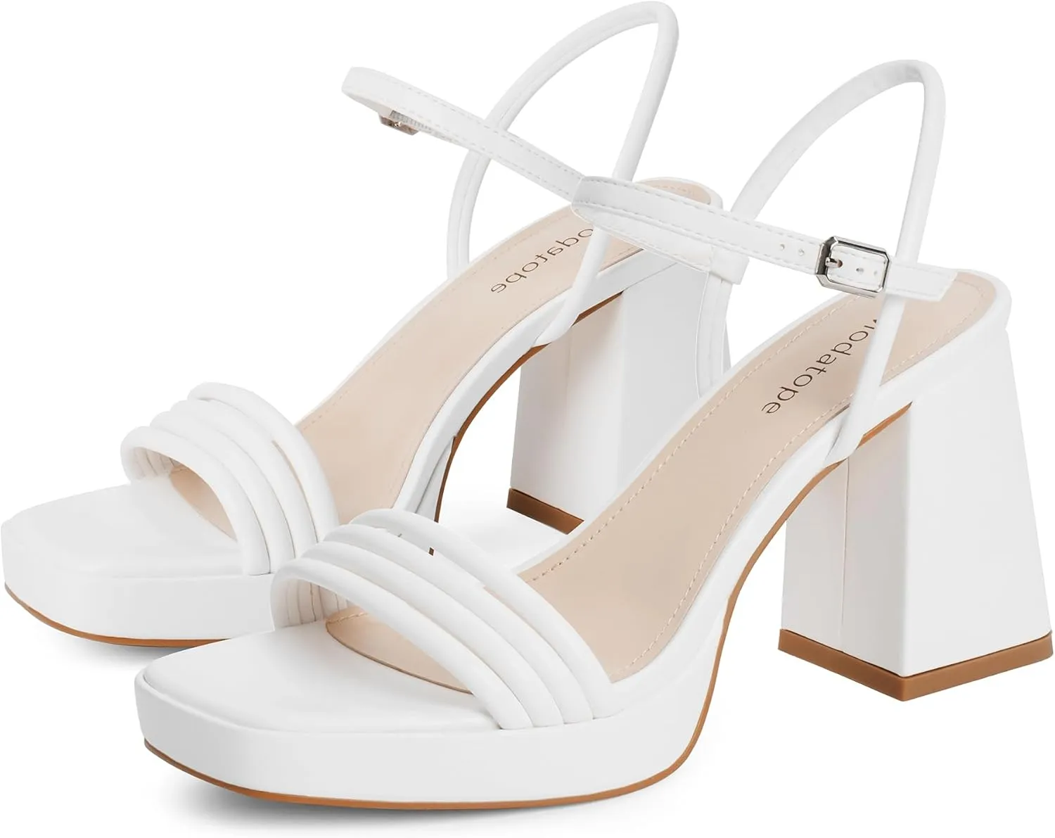 Modatope Platform Bow Sandals for Women Chunky Heel Strappy Platform Heels Square Open Toe Heeled Sandals Ankle Strap Block Heel Sanadals