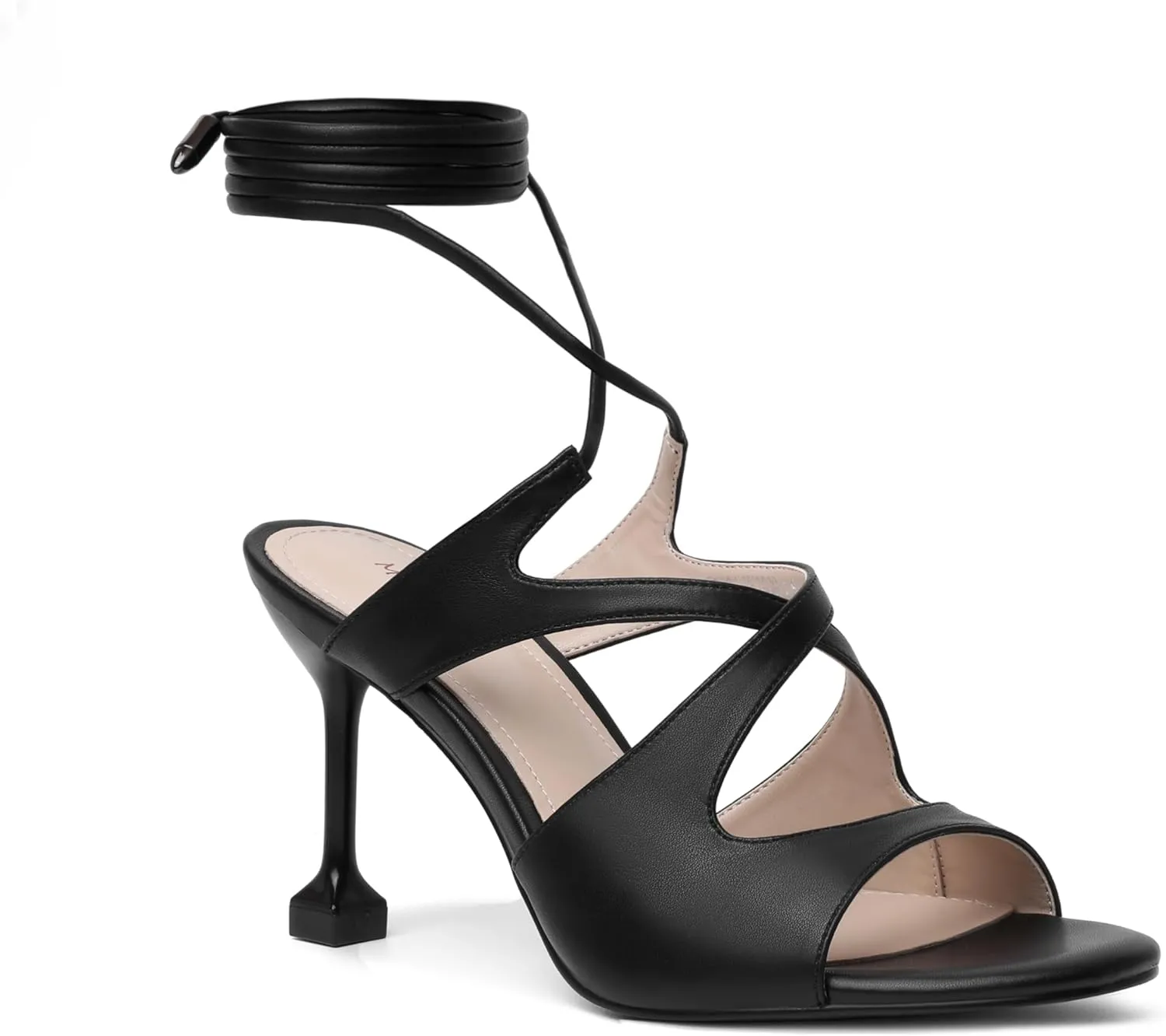 Mofirdast Strappy Heels for Women Stiletto Sandals Lace Up Open Toe Heeled Wrap Around Heels with Round Toe