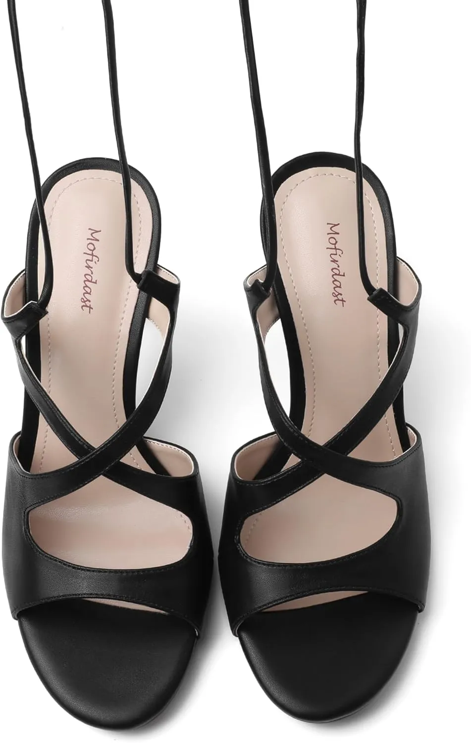 Mofirdast Strappy Heels for Women Stiletto Sandals Lace Up Open Toe Heeled Wrap Around Heels with Round Toe