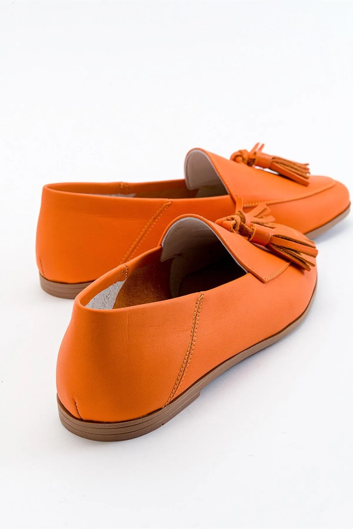Mona - Neon Orange Soft Leather Tassel Loafers (Women)