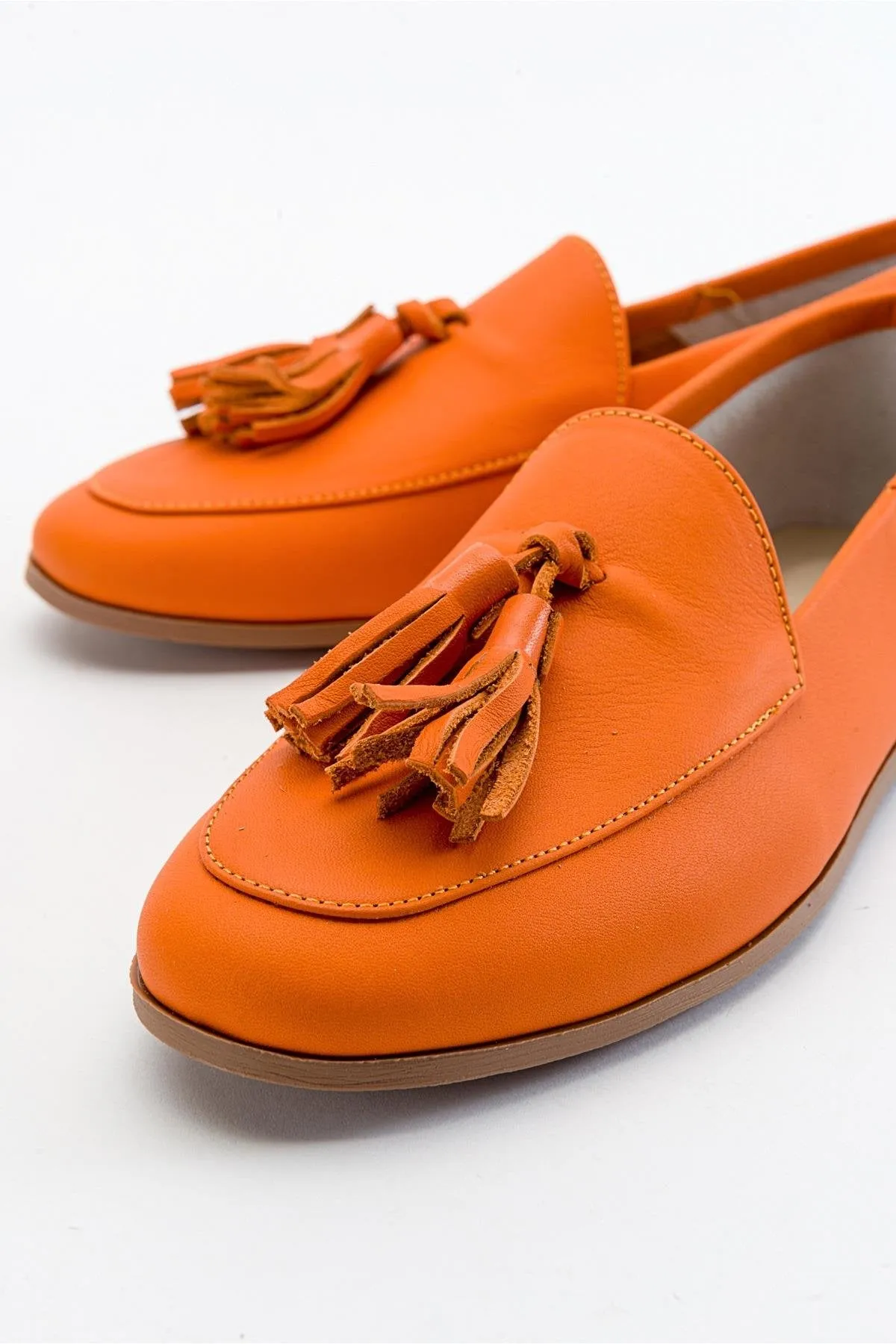 Mona - Neon Orange Soft Leather Tassel Loafers (Women)