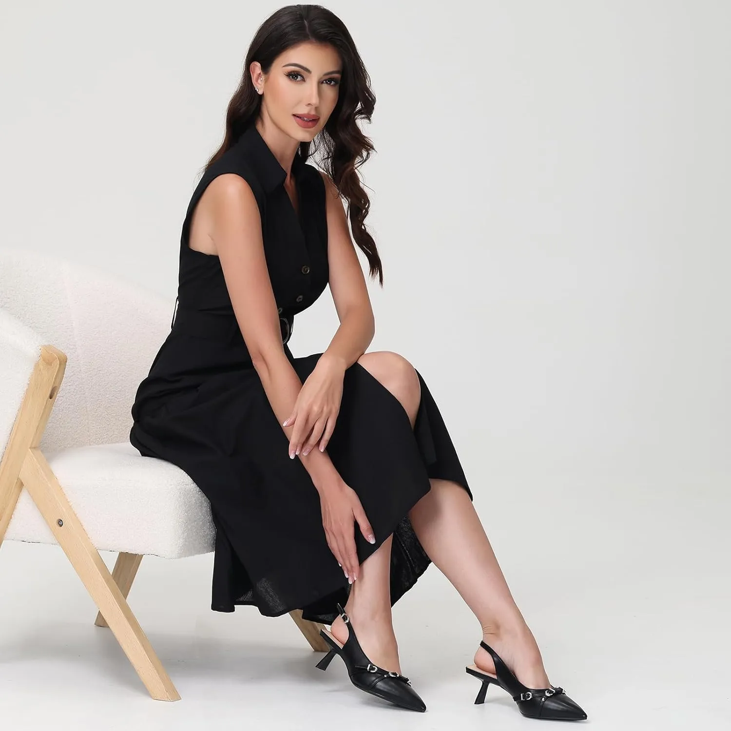 Mostrin Kitten Heels for Women Pointed Toe Pumps Patent Leather Low Heel Slingback Heels with Buckle Dress Shoes for Dating Party Working
