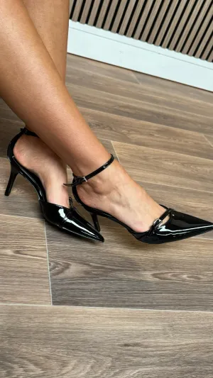 Nessa Black Patent Strappy Detail Stiletto Heels