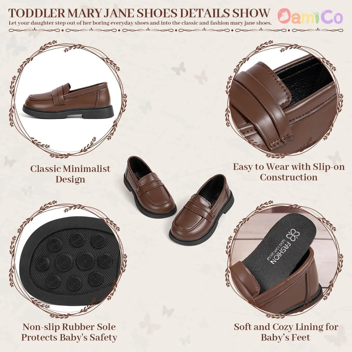 Oamico Toddler Girls Dress Shoes Loafers School Uniform Mary Jane Flats Thick Non-Slip Sole Casual Shoe (Toddler/Little Kids)
