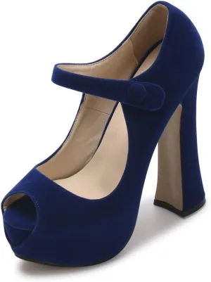 OCHENTA Women's Peep Toe Platform High Heels Ankle Strap Pumps Chunky Heels for Party Daily Wear