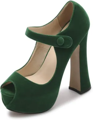 OCHENTA Women's Peep Toe Platform High Heels Ankle Strap Pumps Chunky Heels for Party Daily Wear