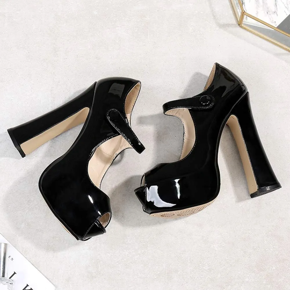 OCHENTA Women's Peep Toe Platform High Heels Ankle Strap Pumps Chunky Heels for Party Daily Wear