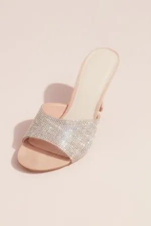 Open Toe Sueded High Heel Mules with Crystal Vamp