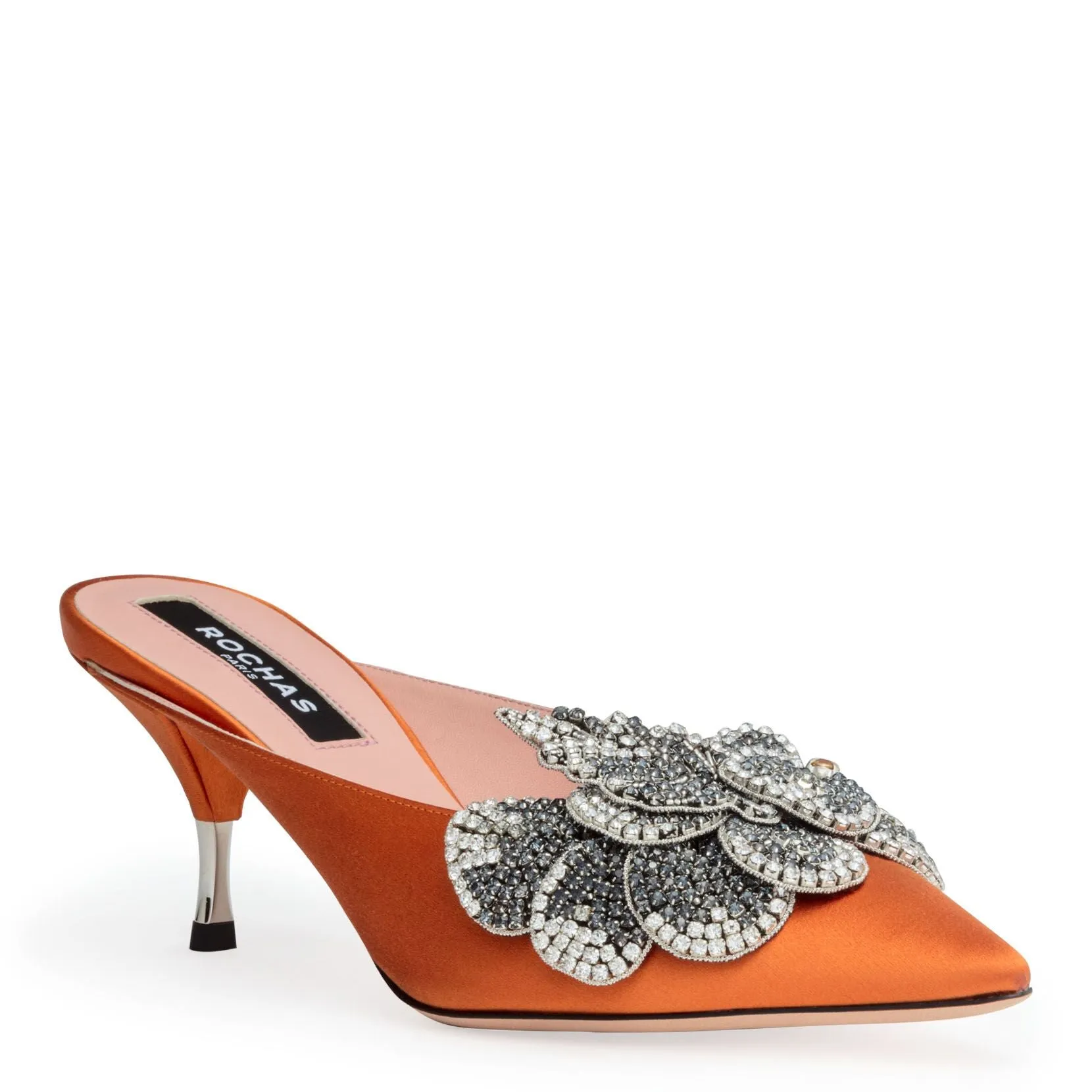 Orange 60 crystal embellished mules