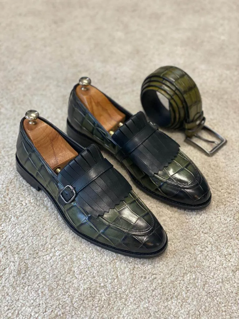 Patterned Khaki Penny Strap Loafers