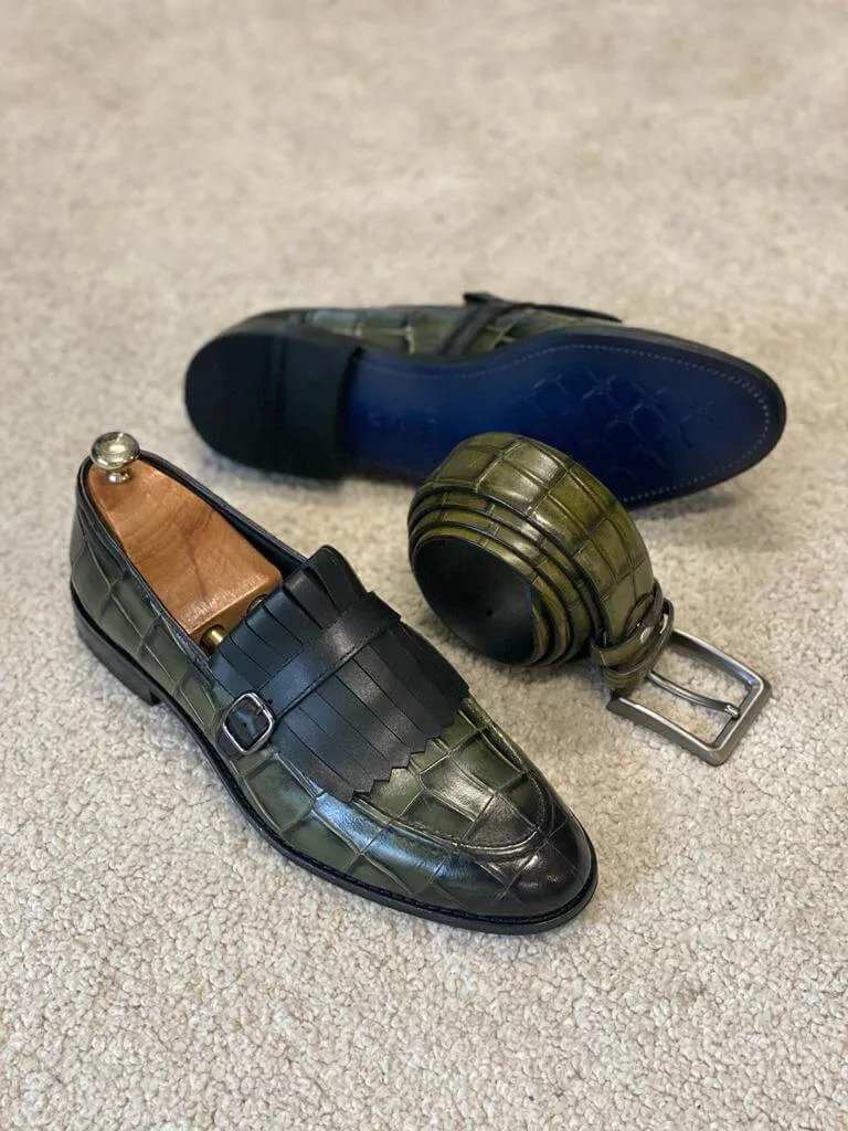 Patterned Khaki Penny Strap Loafers