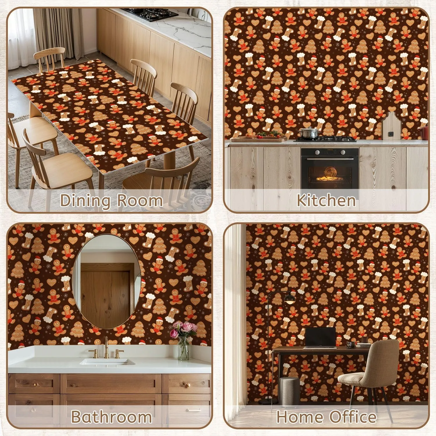 Peel and Stick Wallpaper Self Adhesive Wall Mural Seamless cute Christmas gingerbread cookies Gingerbread man boot heart Contact Paper Renter Friendly Wallpaper for Kitchen Nursery Bedroom 17.7"x118"