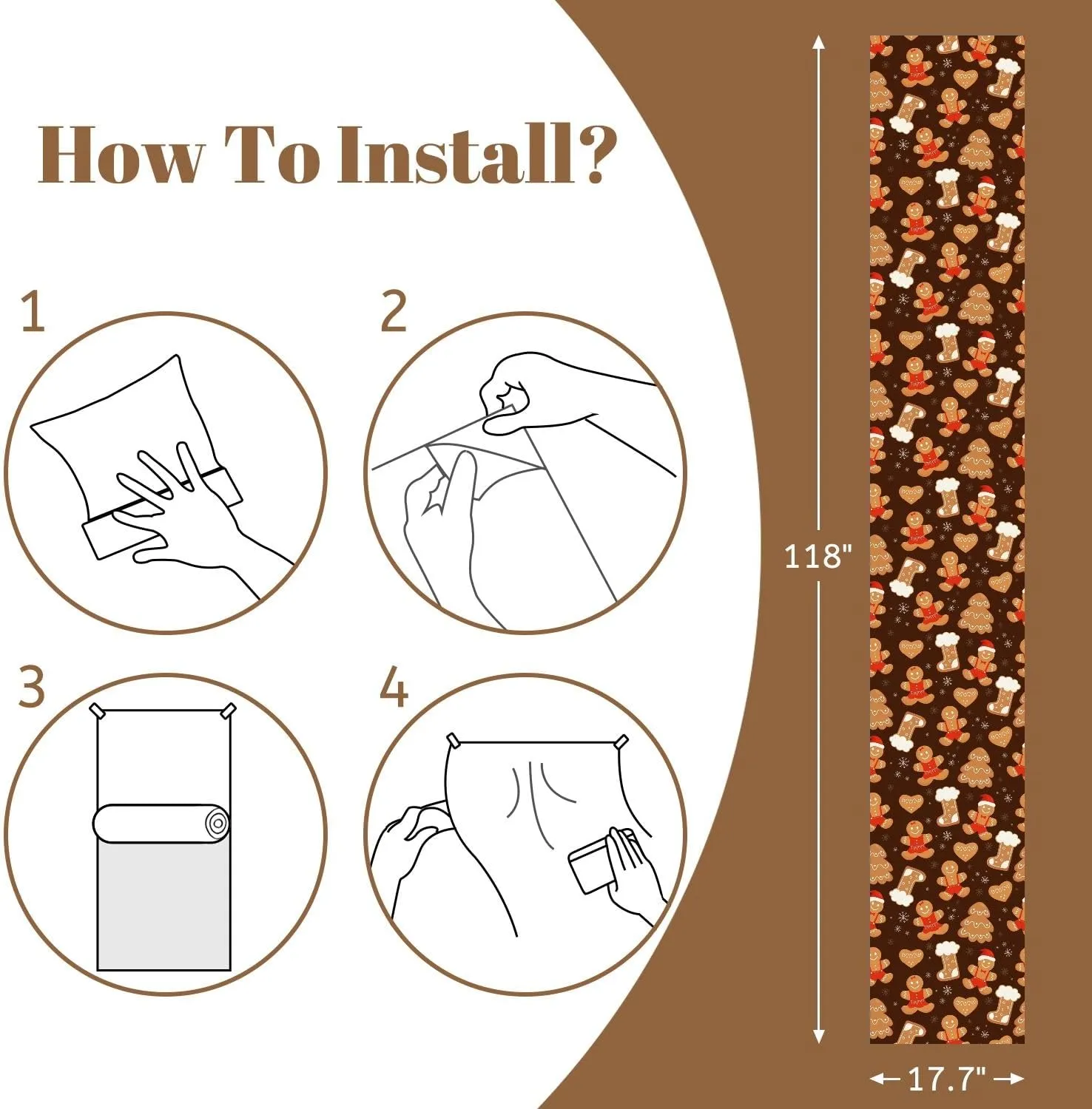 Peel and Stick Wallpaper Self Adhesive Wall Mural Seamless cute Christmas gingerbread cookies Gingerbread man boot heart Contact Paper Renter Friendly Wallpaper for Kitchen Nursery Bedroom 17.7"x118"