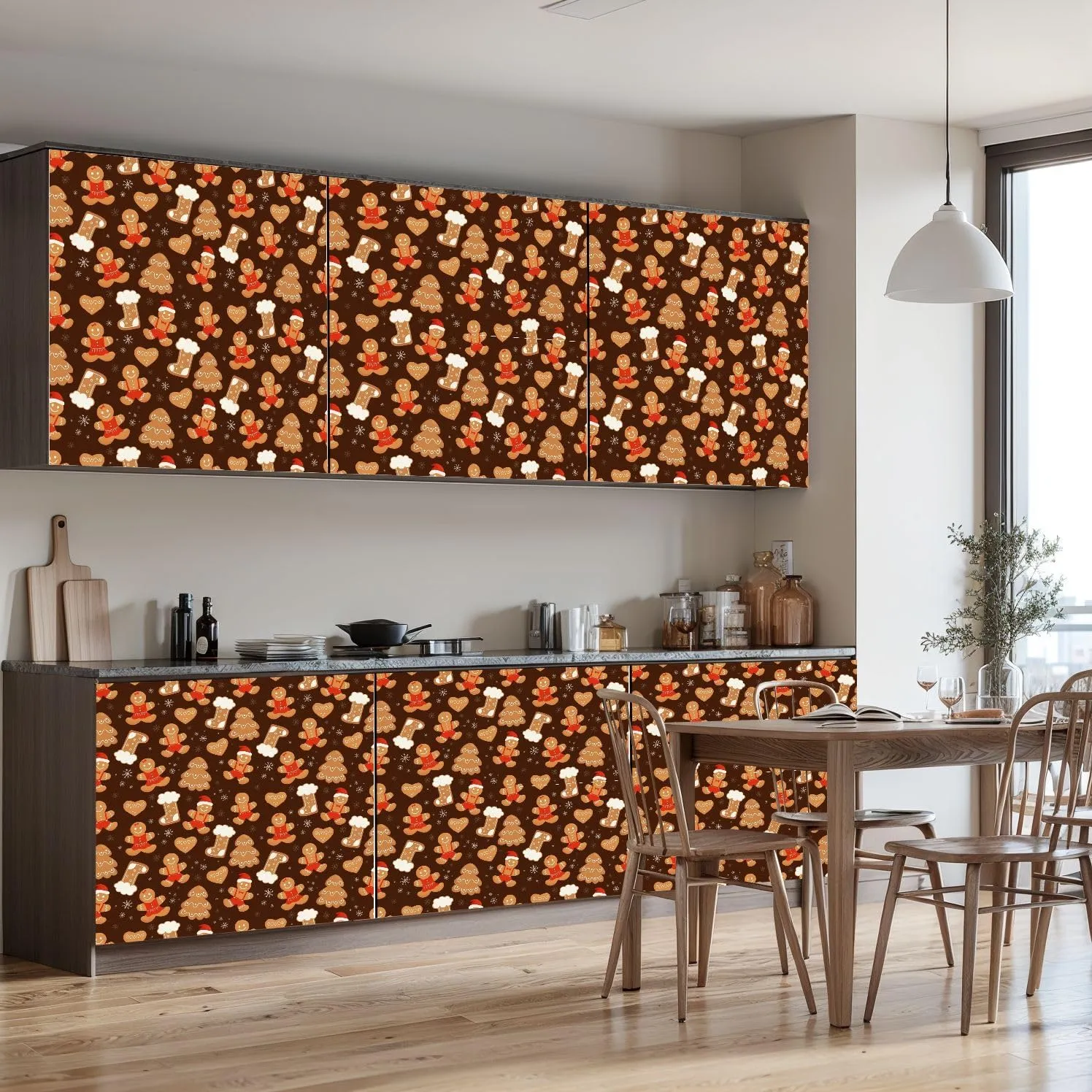 Peel and Stick Wallpaper Self Adhesive Wall Mural Seamless cute Christmas gingerbread cookies Gingerbread man boot heart Contact Paper Renter Friendly Wallpaper for Kitchen Nursery Bedroom 17.7"x118"