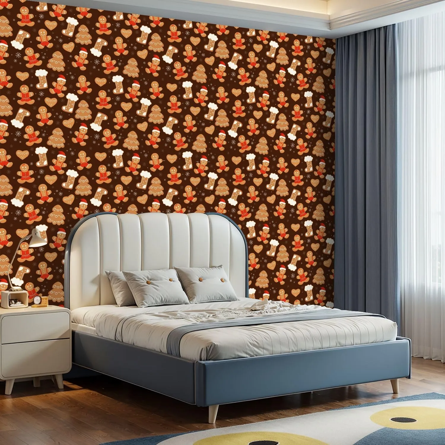 Peel and Stick Wallpaper Self Adhesive Wall Mural Seamless cute Christmas gingerbread cookies Gingerbread man boot heart Contact Paper Renter Friendly Wallpaper for Kitchen Nursery Bedroom 17.7"x118"