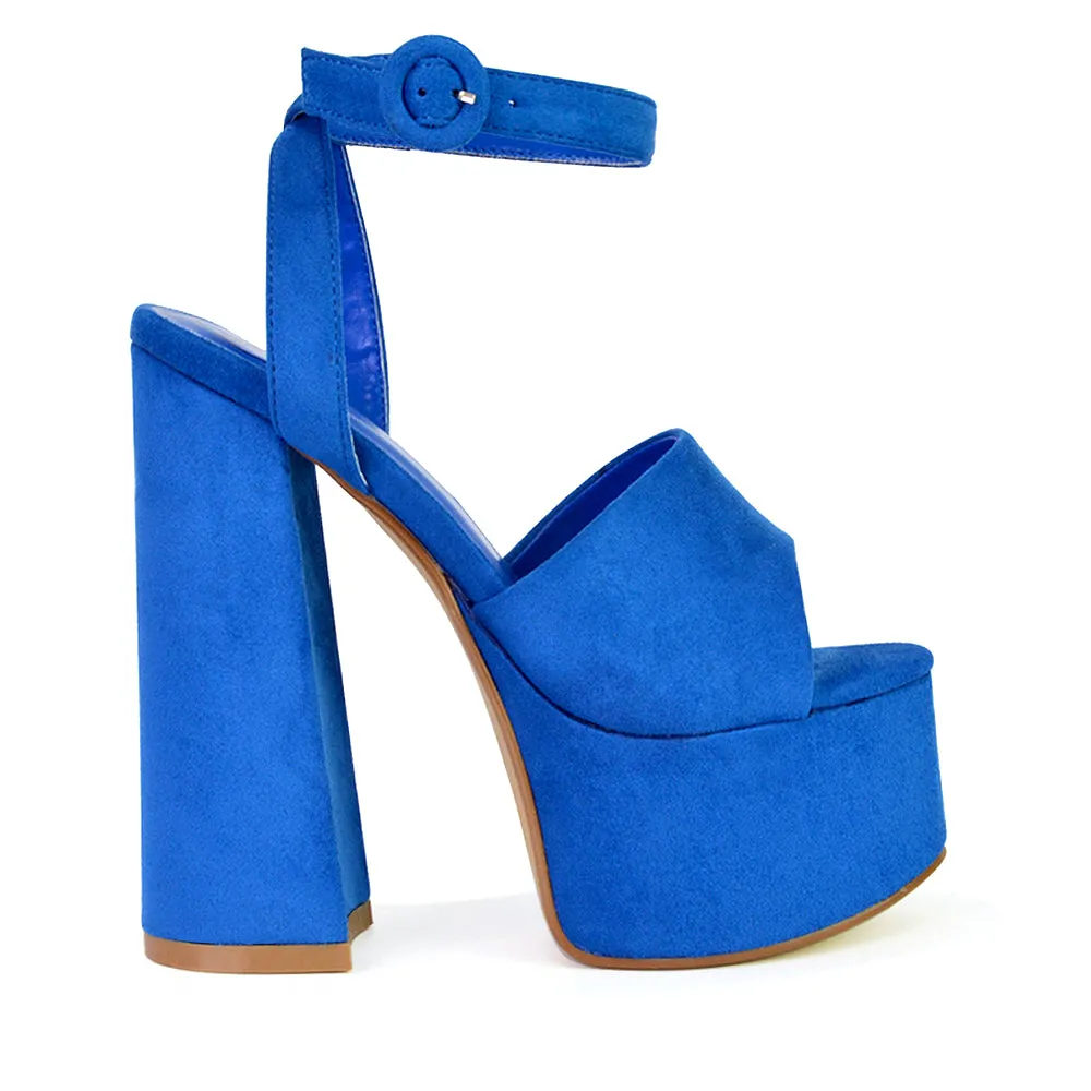 Pennie Strappy Super High Platform Shoes With a Chunky Heel in Fuchsia