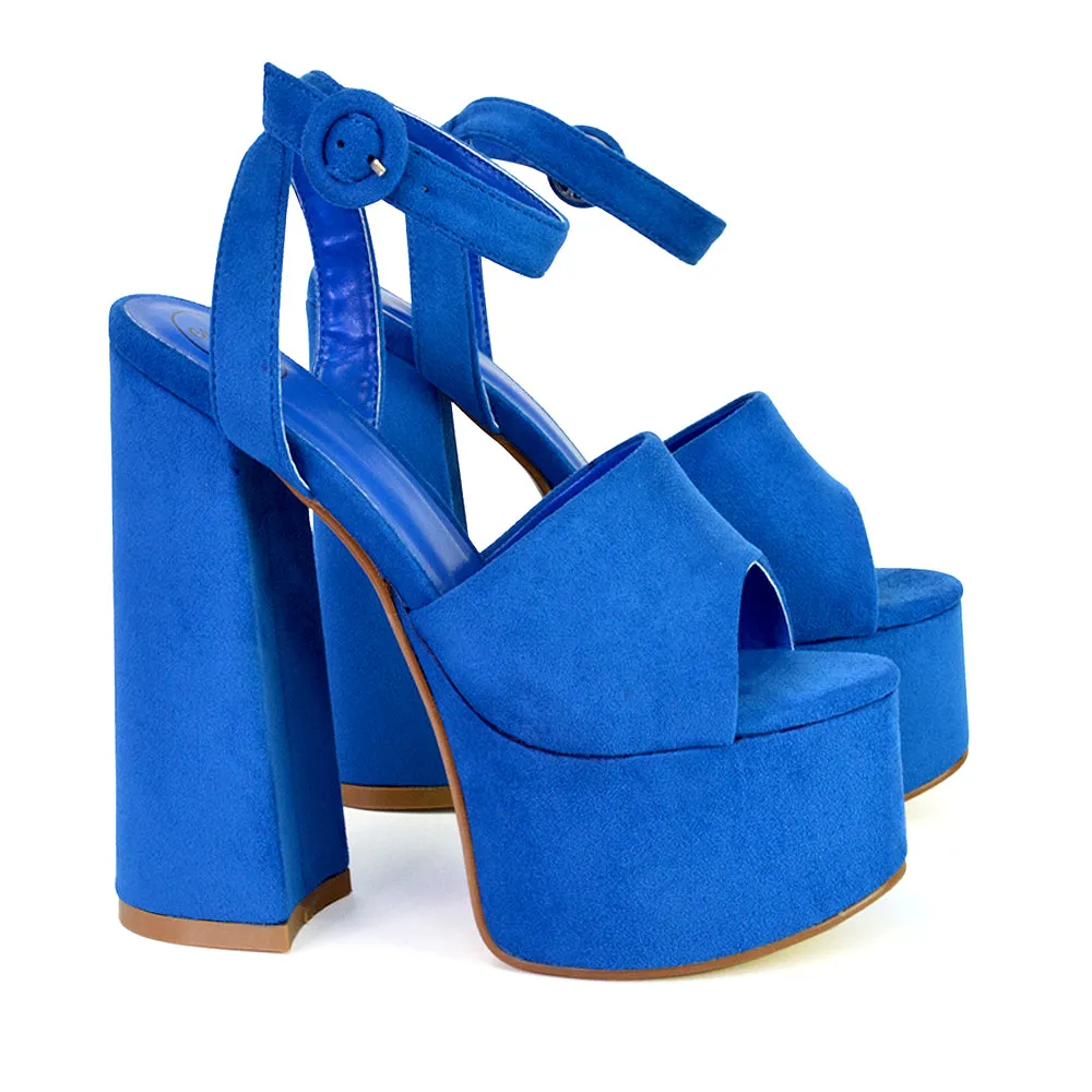 Pennie Strappy Super High Platform Shoes With a Chunky Heel in Fuchsia
