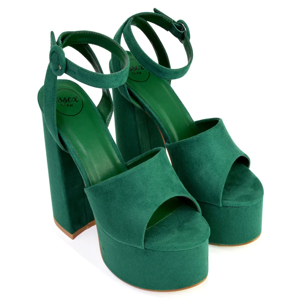 Pennie Strappy Super High Platform Shoes With a Chunky Heel in Fuchsia
