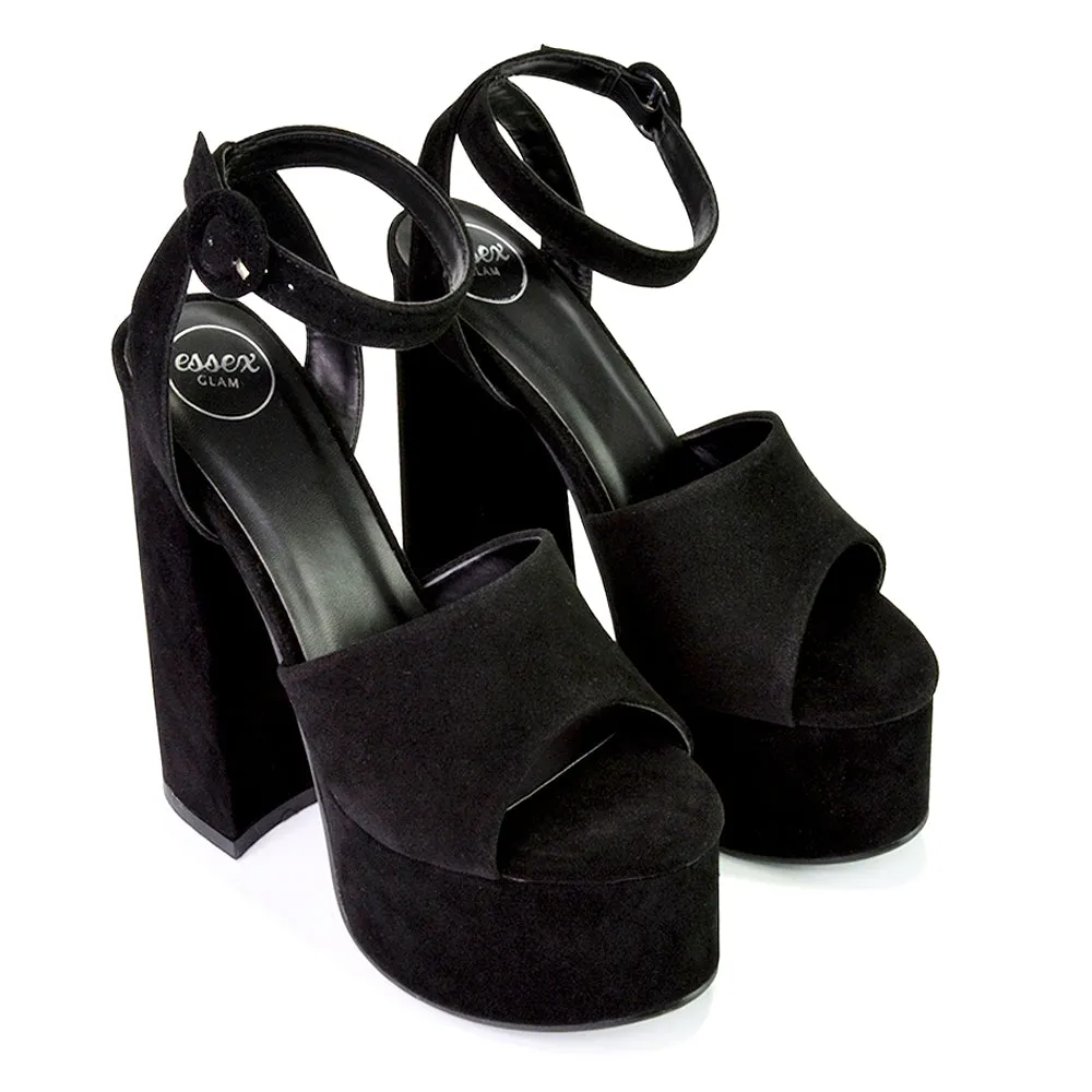 Pennie Strappy Super High Platform Shoes With a Chunky Heel in Fuchsia