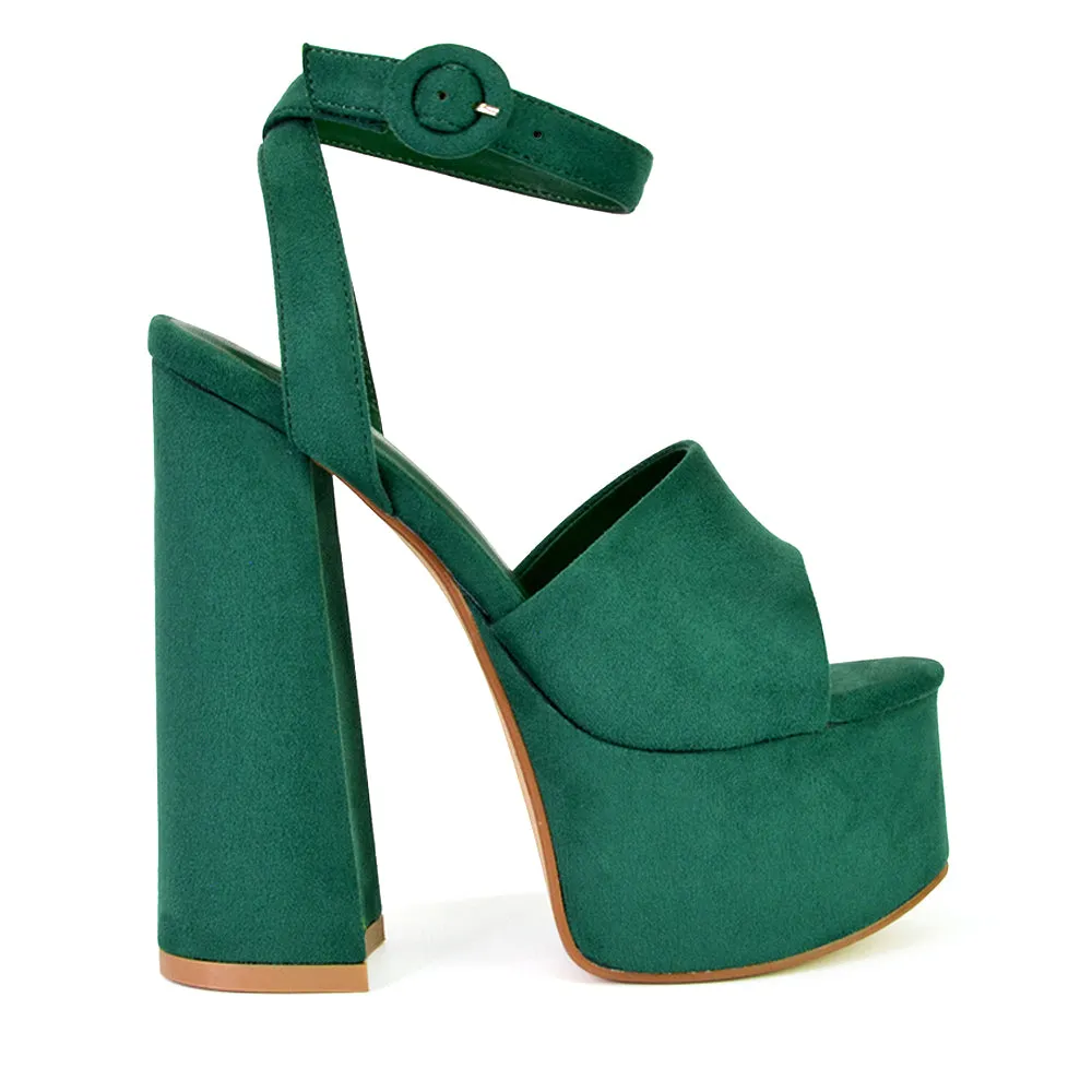 Pennie Strappy Super High Platform Shoes With a Chunky Heel in Fuchsia