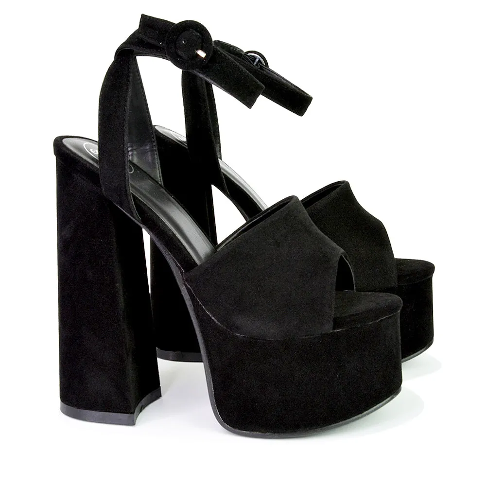 Pennie Strappy Super High Platform Shoes With a Chunky Heel in Fuchsia