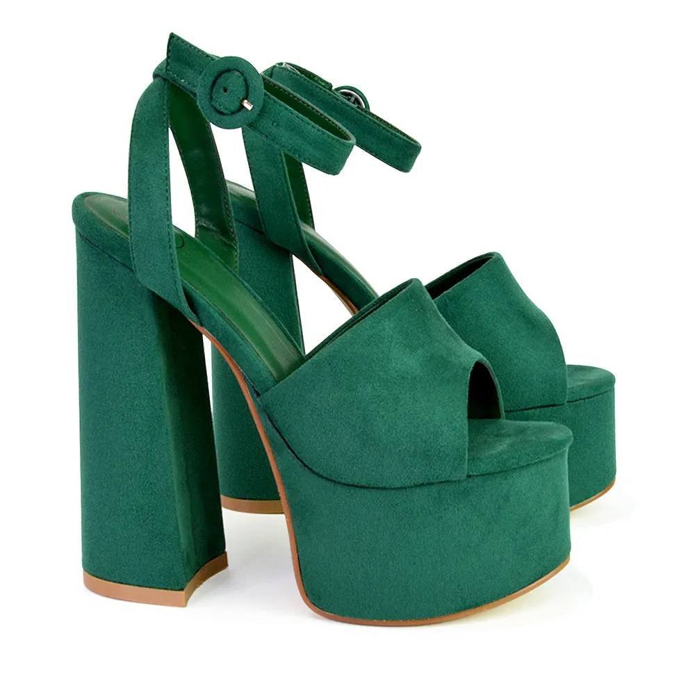 Pennie Strappy Super High Platform Shoes With a Chunky Heel in Fuchsia