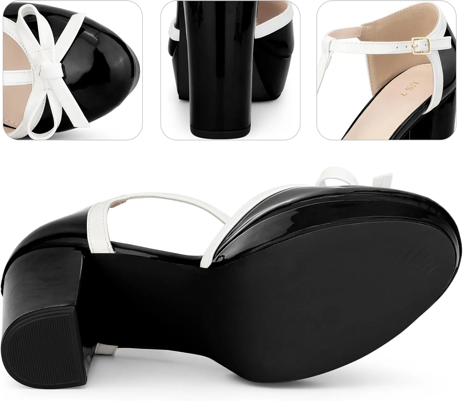Perphy Bow T-Strap Platform Chunky Heels Pumps for Women