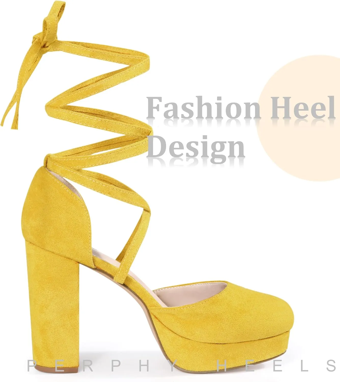 Perphy Lace Up Strappy Platform Block Heel Pumps for Women