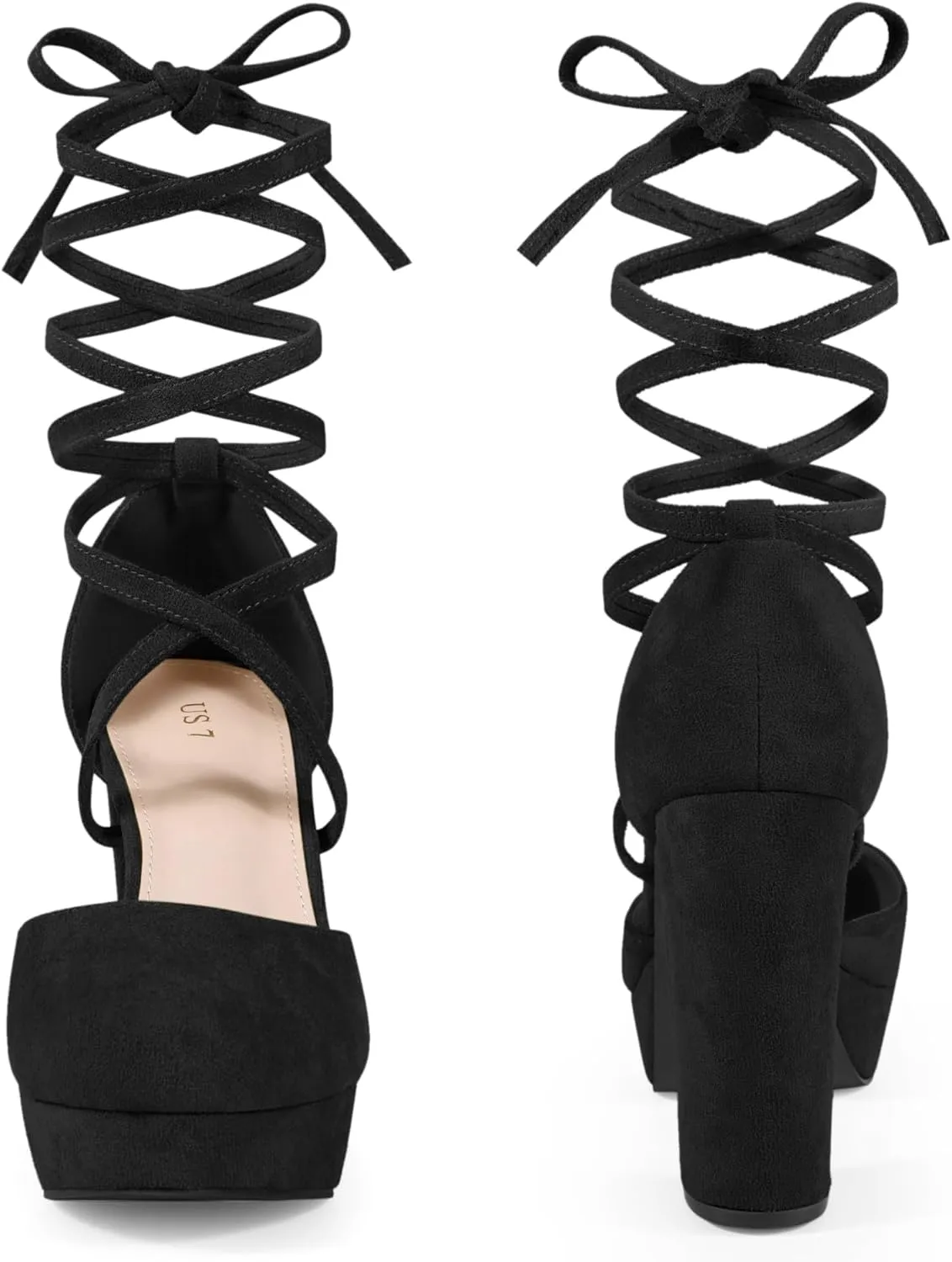 Perphy Lace Up Strappy Platform Block Heel Pumps for Women