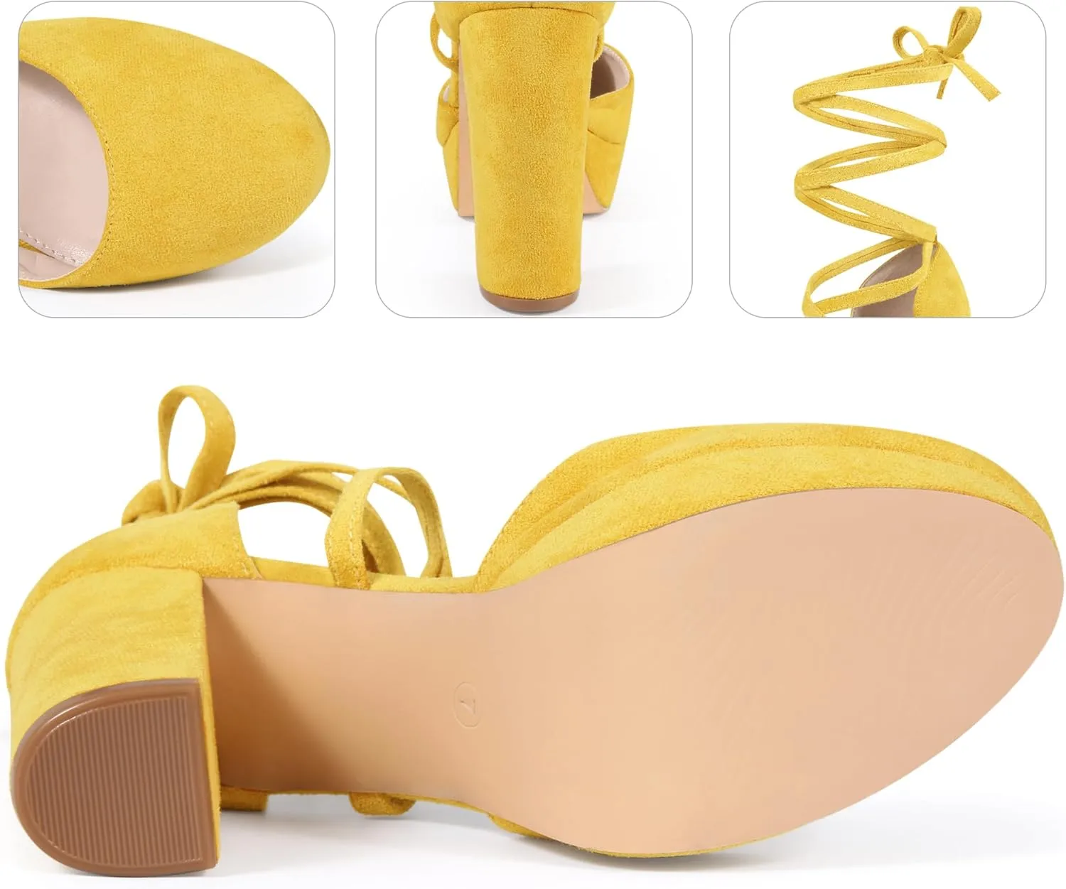 Perphy Lace Up Strappy Platform Block Heel Pumps for Women