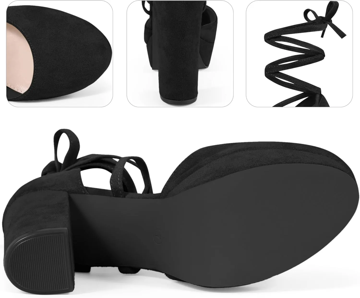 Perphy Lace Up Strappy Platform Block Heel Pumps for Women