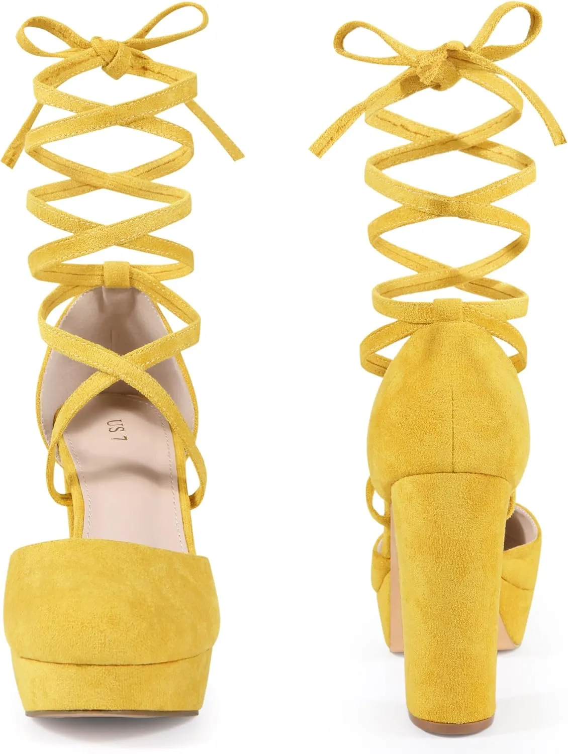 Perphy Lace Up Strappy Platform Block Heel Pumps for Women