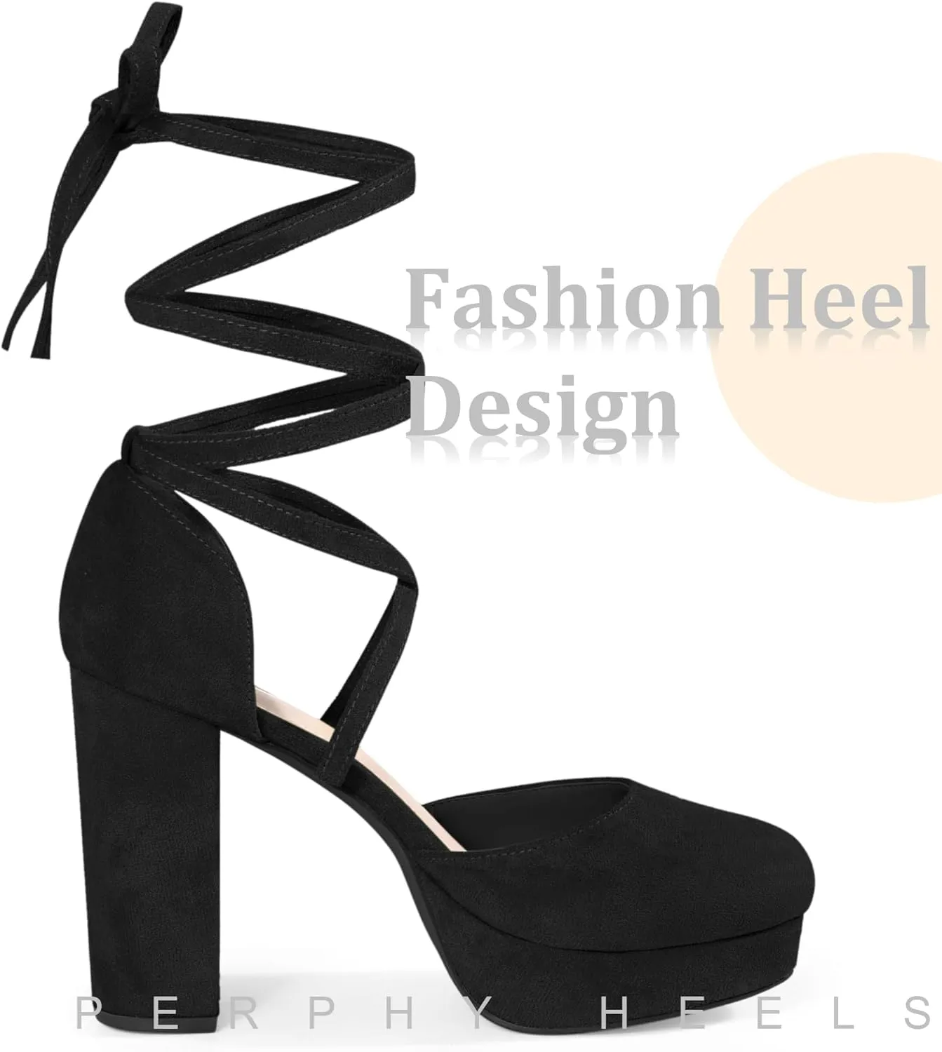 Perphy Lace Up Strappy Platform Block Heel Pumps for Women