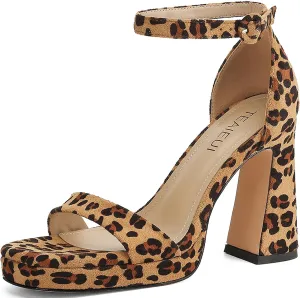 Platform Heels for Women Chunky High Heels with Ankle Strap Square Toe Strappy Heels for Women Heeled Sandals