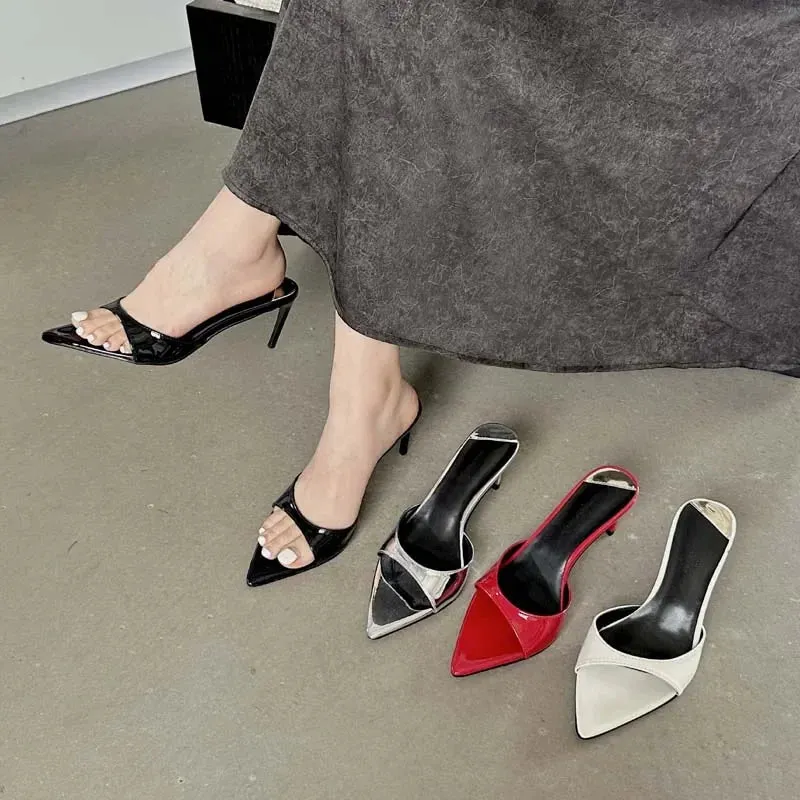 Pointed Toe Mule Slides â€?Chic & Comfortable Thin Heel Sandals