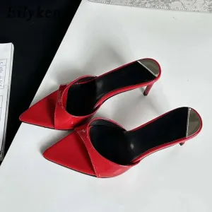 Pointed Toe Mule Slides â€?Chic & Comfortable Thin Heel Sandals