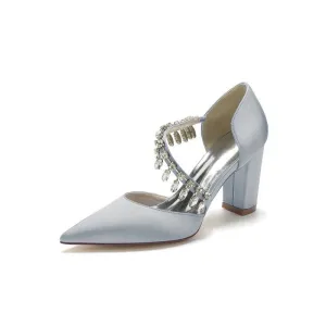 Pointed Toe Rhinestone Tassel Strappy Chunky Heels